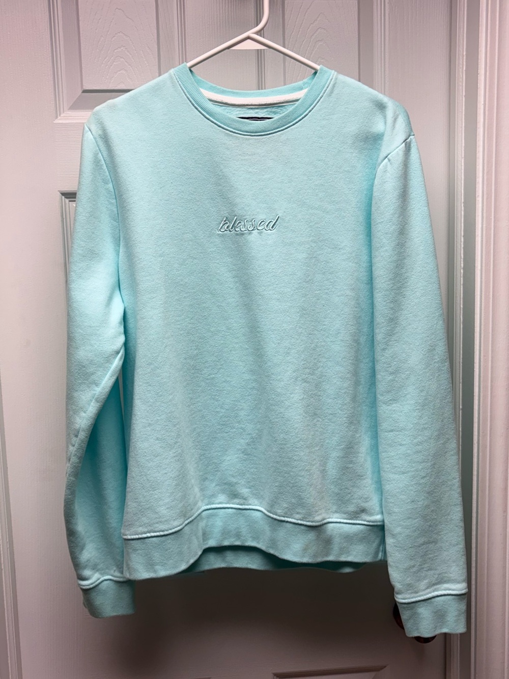 San Francisco Work Shirts “blessed” Aqua Crewneck Sweatshirt – Men’s Size Medium